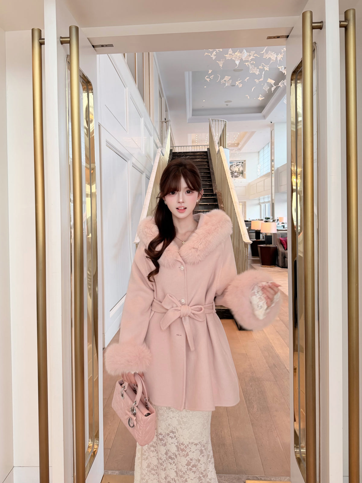 ⁠[Luxe] Fox Fur Collar Belted 100% Australian Wool Coat (YRDY002)⁠