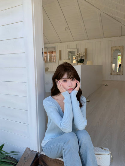 [Versatile] Lace V-neck Knitted Top