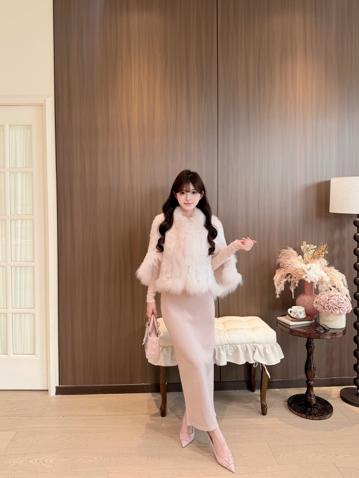 [Luxe] Fox Fur & Rex Rabbit Fur Cape Jacket (PC-010)