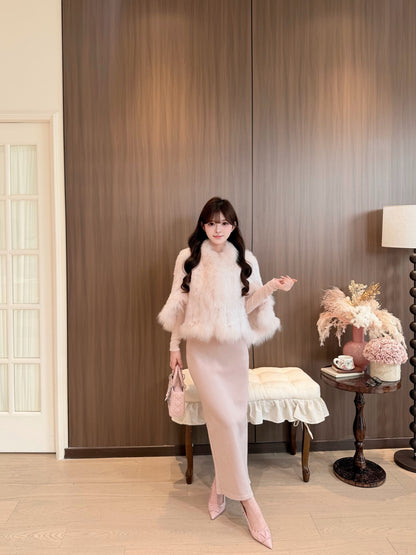 [Luxe] Fox Fur & Rex Rabbit Fur Cape Jacket (PC-010)