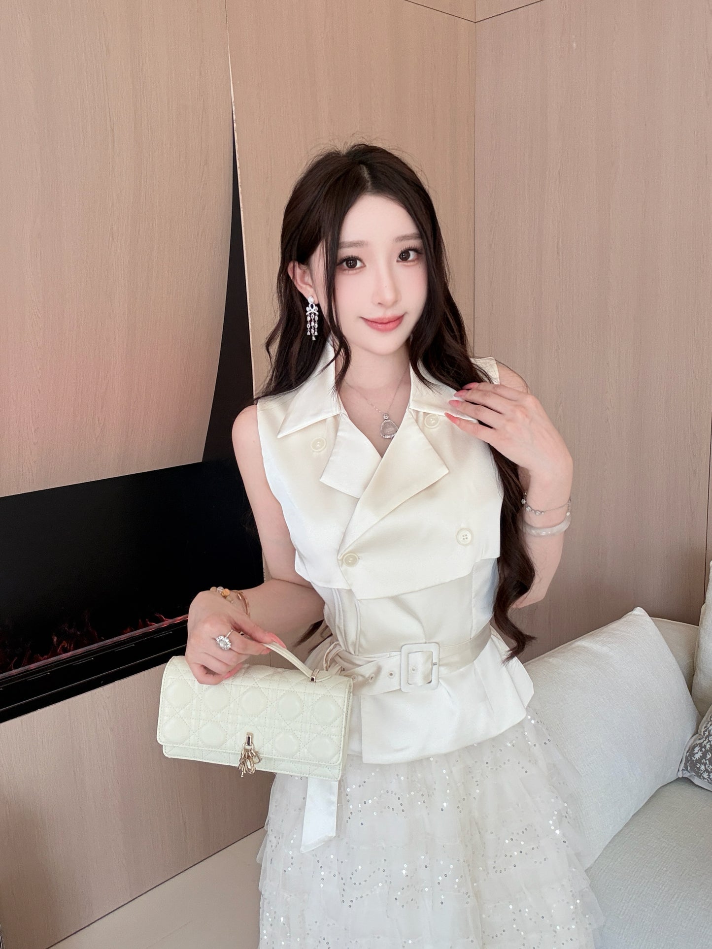[Office to Date] Tailored Blazer Vest + Sequin Tiered Tulle Skirt Set (Q1212+Q1181)