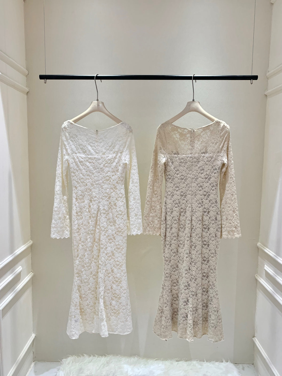 ⁠[French Lace] Ribbon Tie Lace Fitted Mermaid Dress (Q1598)⁠