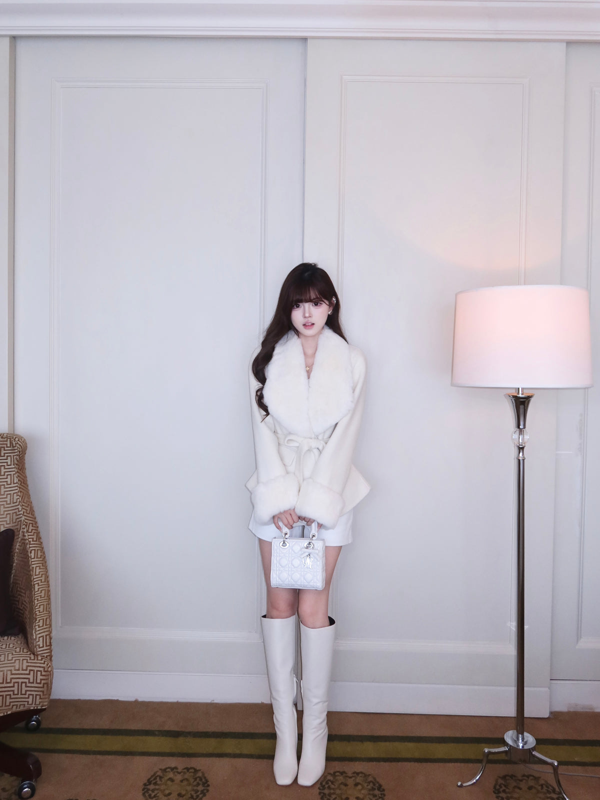 ⁠[Stylish] Fox Fur Collar Belted Double-Faced Wool Short Coat (YRDY-022)⁠