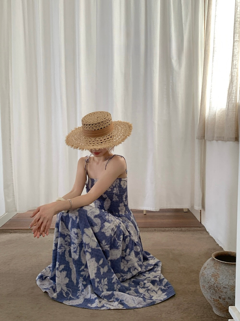 [Vacation] Artist Printing Flower Long Dress