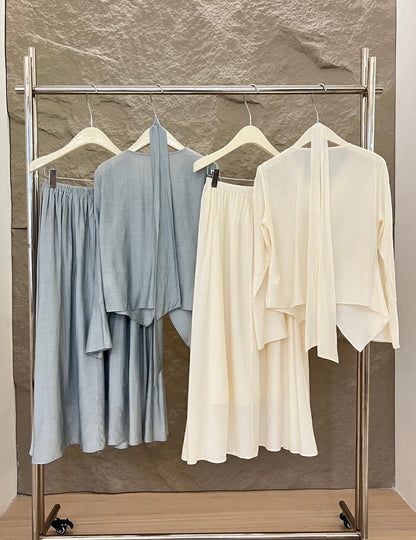 [Vacation] Chiffon Shirt + High-waisted Long Skirt Set