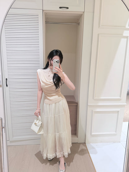 [Luxury] Handmade Pearl Cowl Neck Knit Top (QF033)
