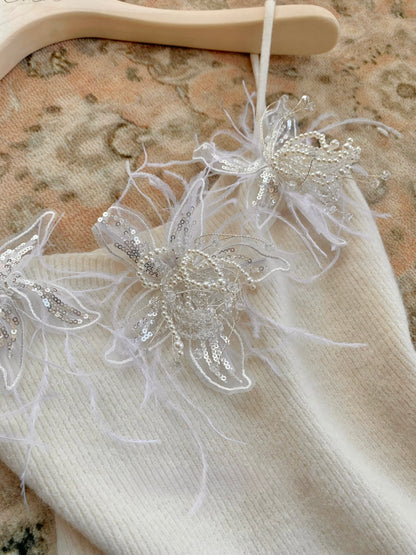 [Elegant]Japanese Style Feather Lace 3-Piece Knit Set (QH-076)