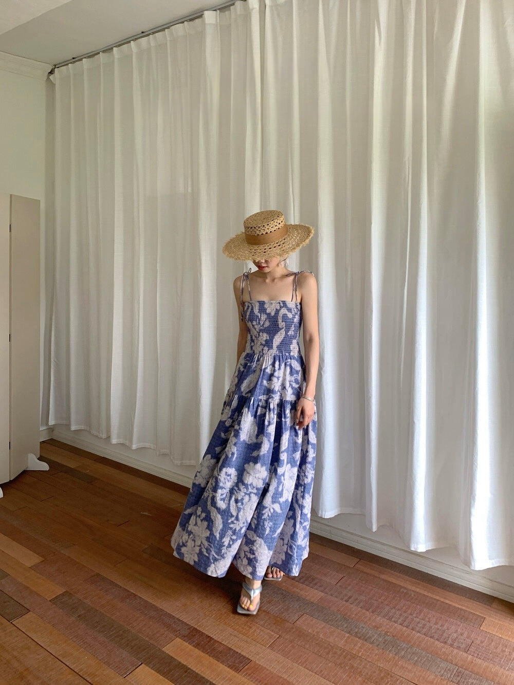 [Vacation] Artist Printing Flower Long Dress