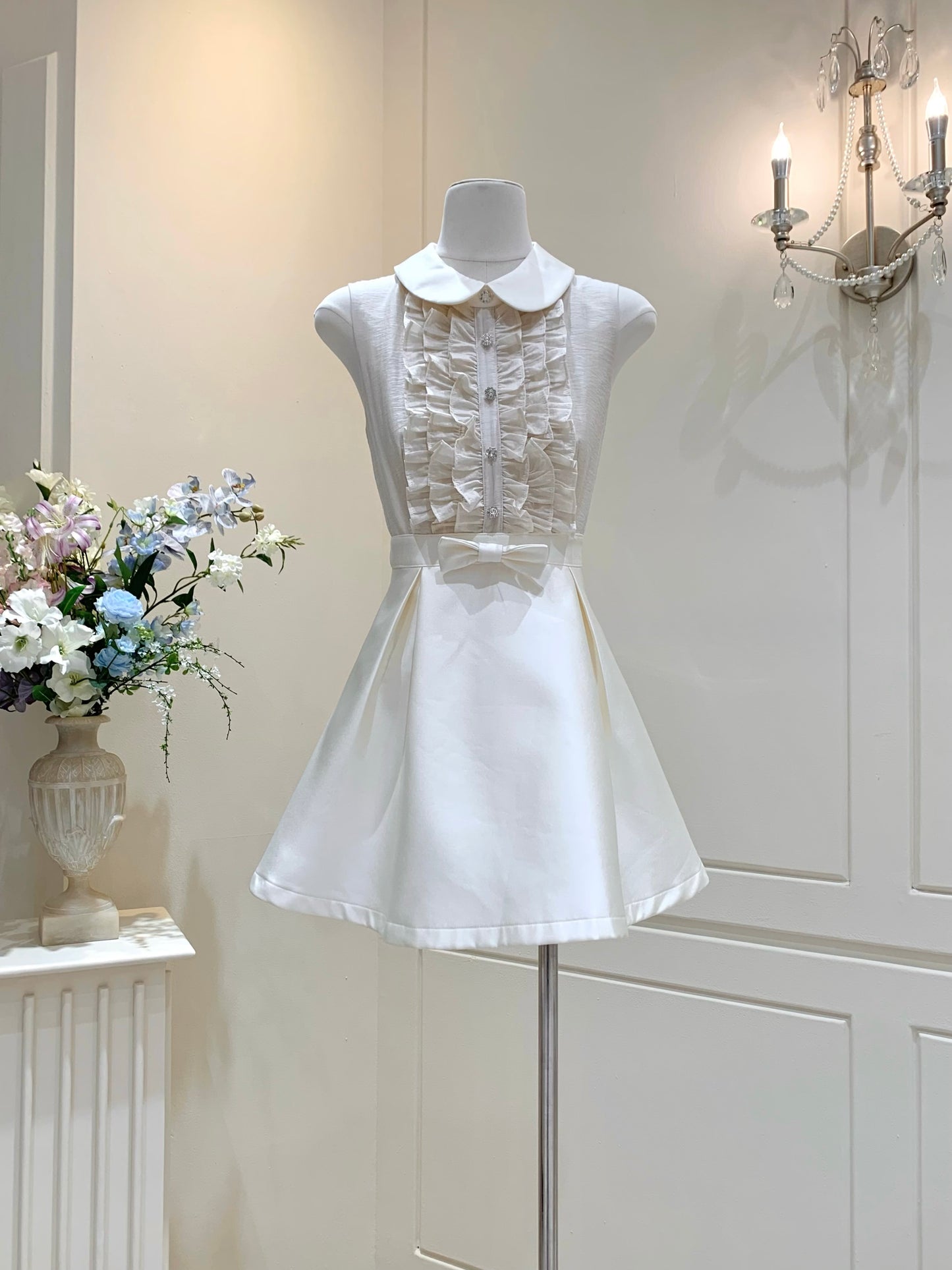 [Preppy] Peter Pan Collar Bow A-Line Mini Dress (Q1177)