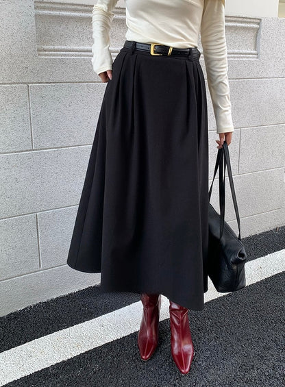 [Versatile] Pleated Long Skirt(with belt)