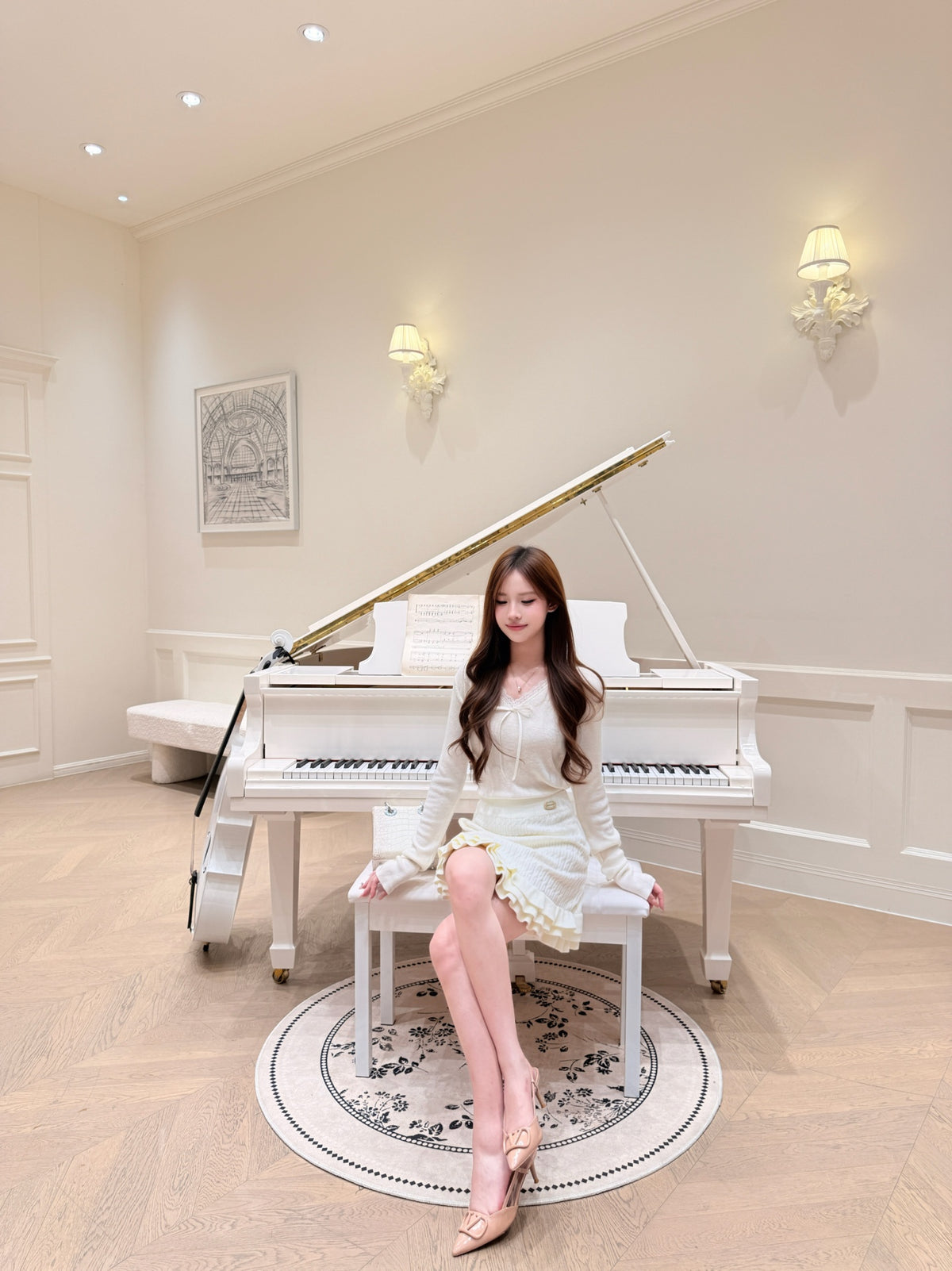 ⁠[Chic] Lace Trim V-Neck Bow Knit Base Top (QH-115)⁠
