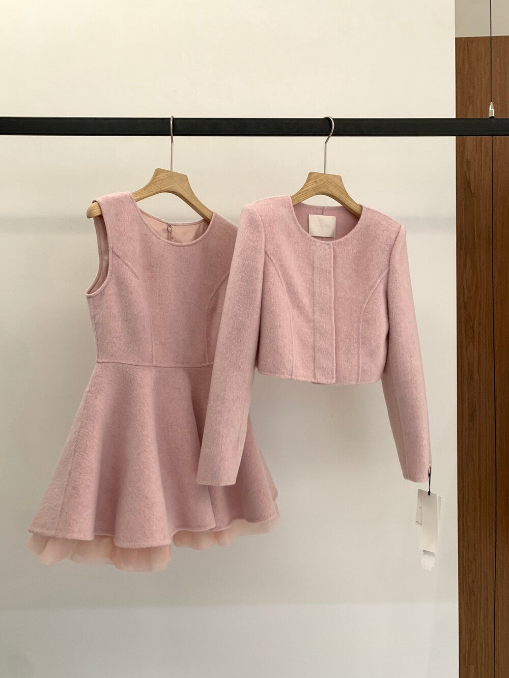 [Luxury] 100% Wool OL Onepiece Dress + Jacket Set (with belt)