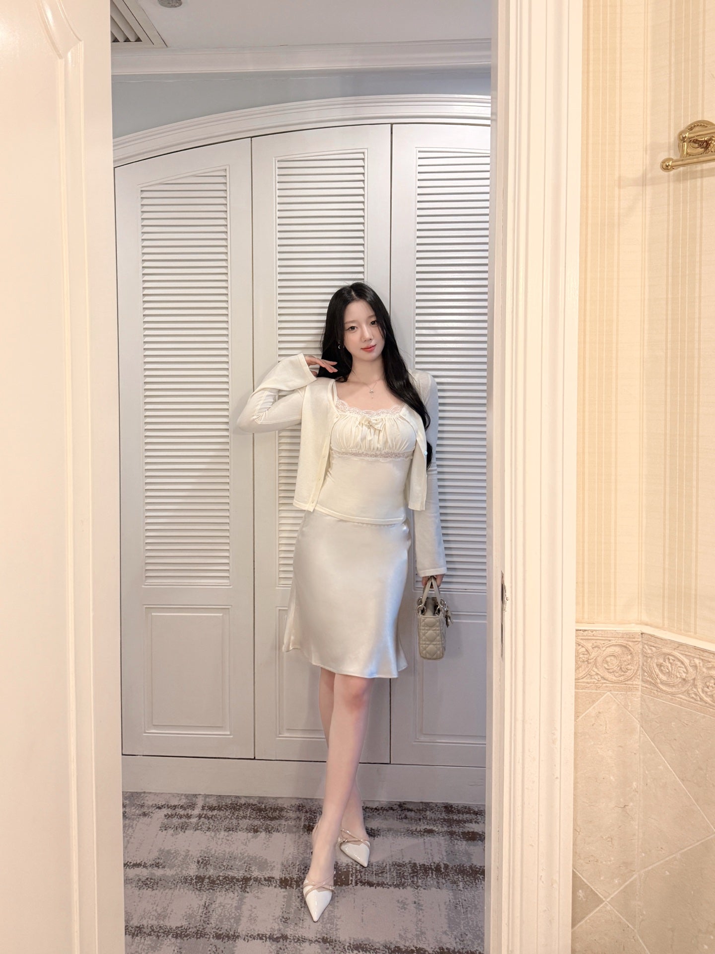 [Coquette] Soft Lace Trim Knit Cami and Cardigan Set (MYQ-01)⁠