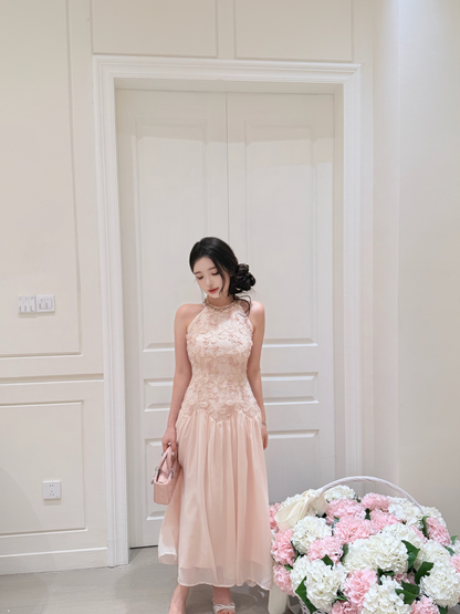 [Wedding Guest] French Lace Halter Dress (QF075)