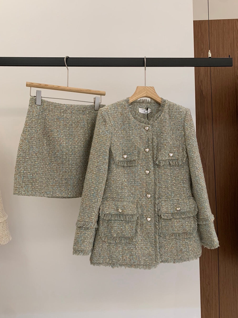 [Workwear] OL Tweed Blazer + Skirt Set