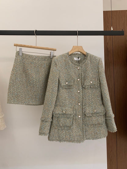[Workwear] OL Tweed Blazer + Skirt Set