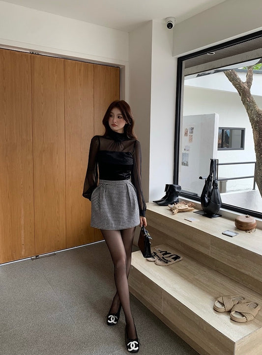 [Girlgod] British Style Top+ A-line Short Skirt Set