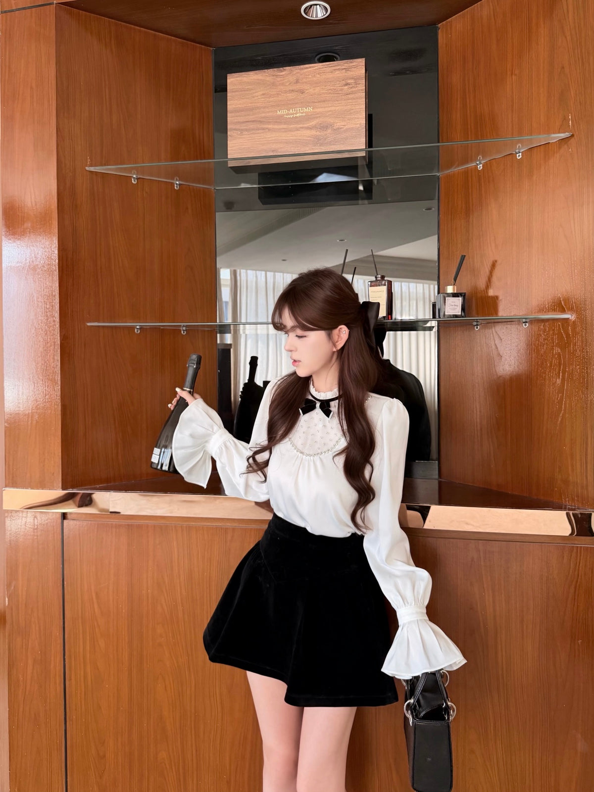 [Coquette] Pleated Chiffon Bow Blouse (Q1516)
