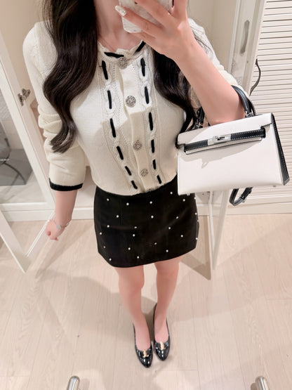 [Workwear] Vintage Chanel Style Contrast Trim Knit Cardigan (MY-06)⁠