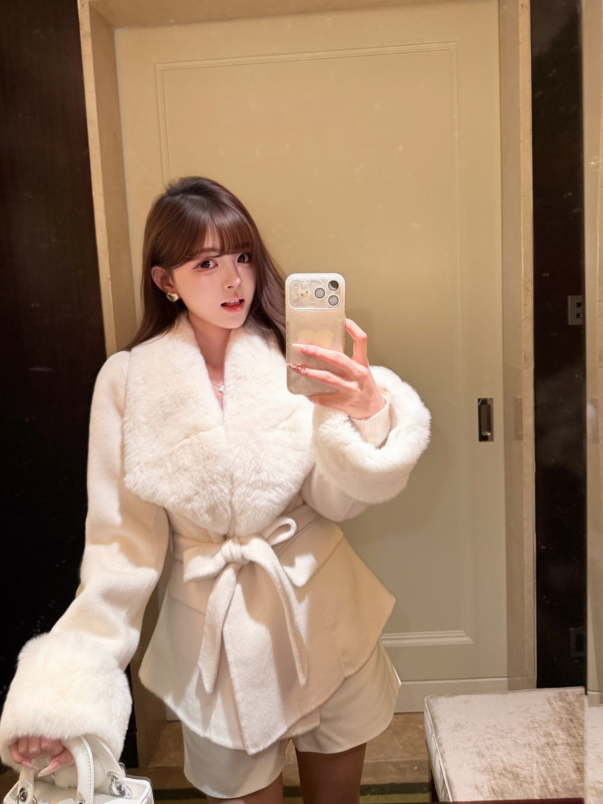 ⁠[Stylish] Fox Fur Collar Belted Double-Faced Wool Short Coat (YRDY-022)⁠