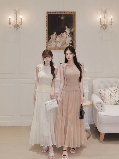 [Minimal] Slim Fit Knit Bow Cami Top (QF093)