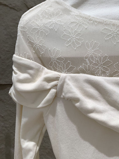 [Stylish] White Label Lace 28%Wool Top