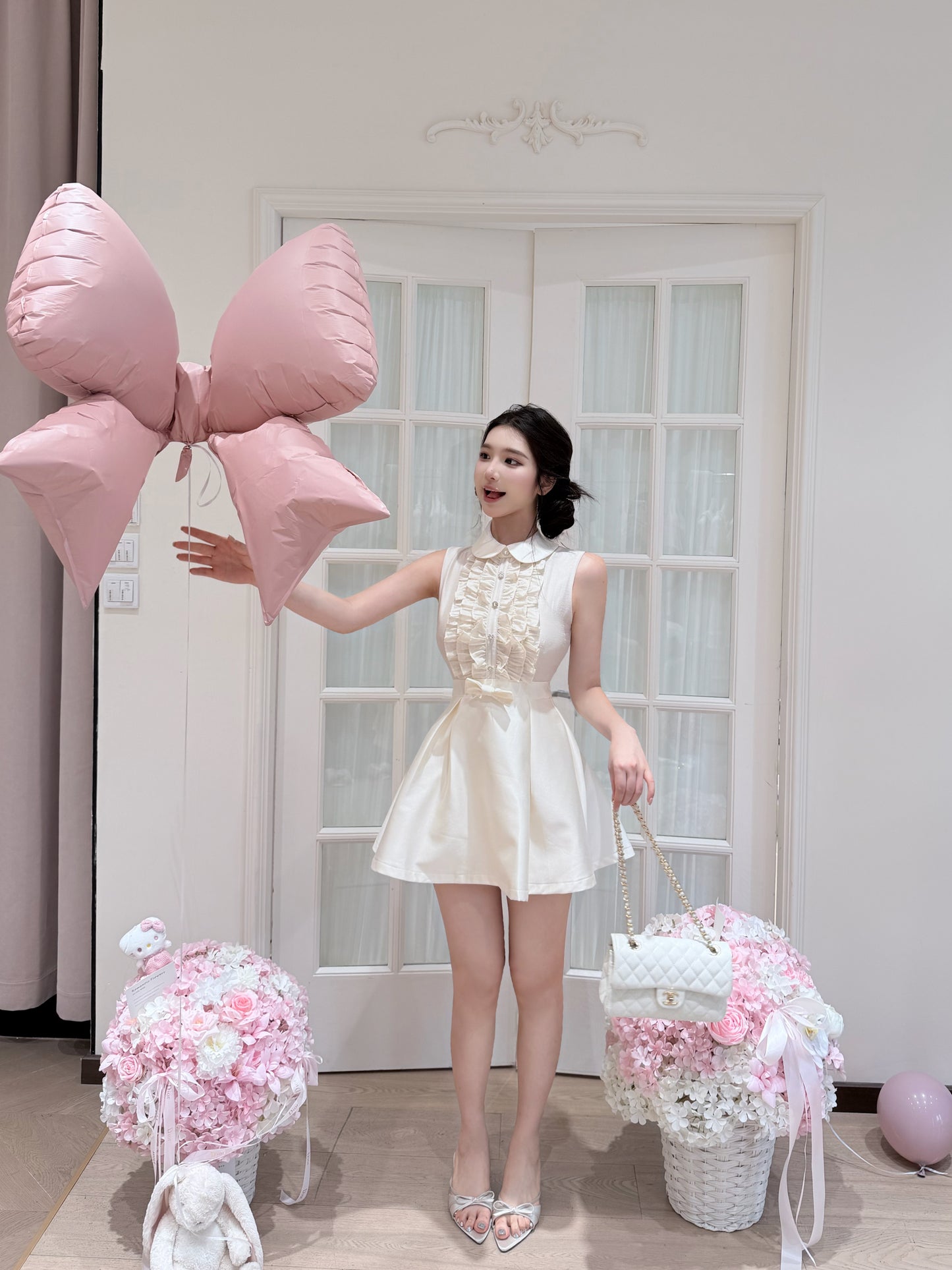 [Preppy] Peter Pan Collar Bow A-Line Mini Dress (Q1177)
