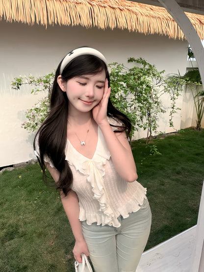 [Girly] Ruffle Flutter Sleeve Knit Top (QF031)