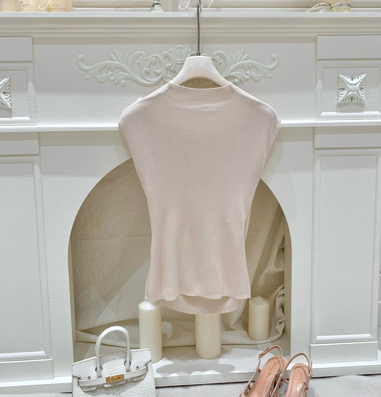 [Luxury] Handmade Pearl Cowl Neck Knit Top (QF033)