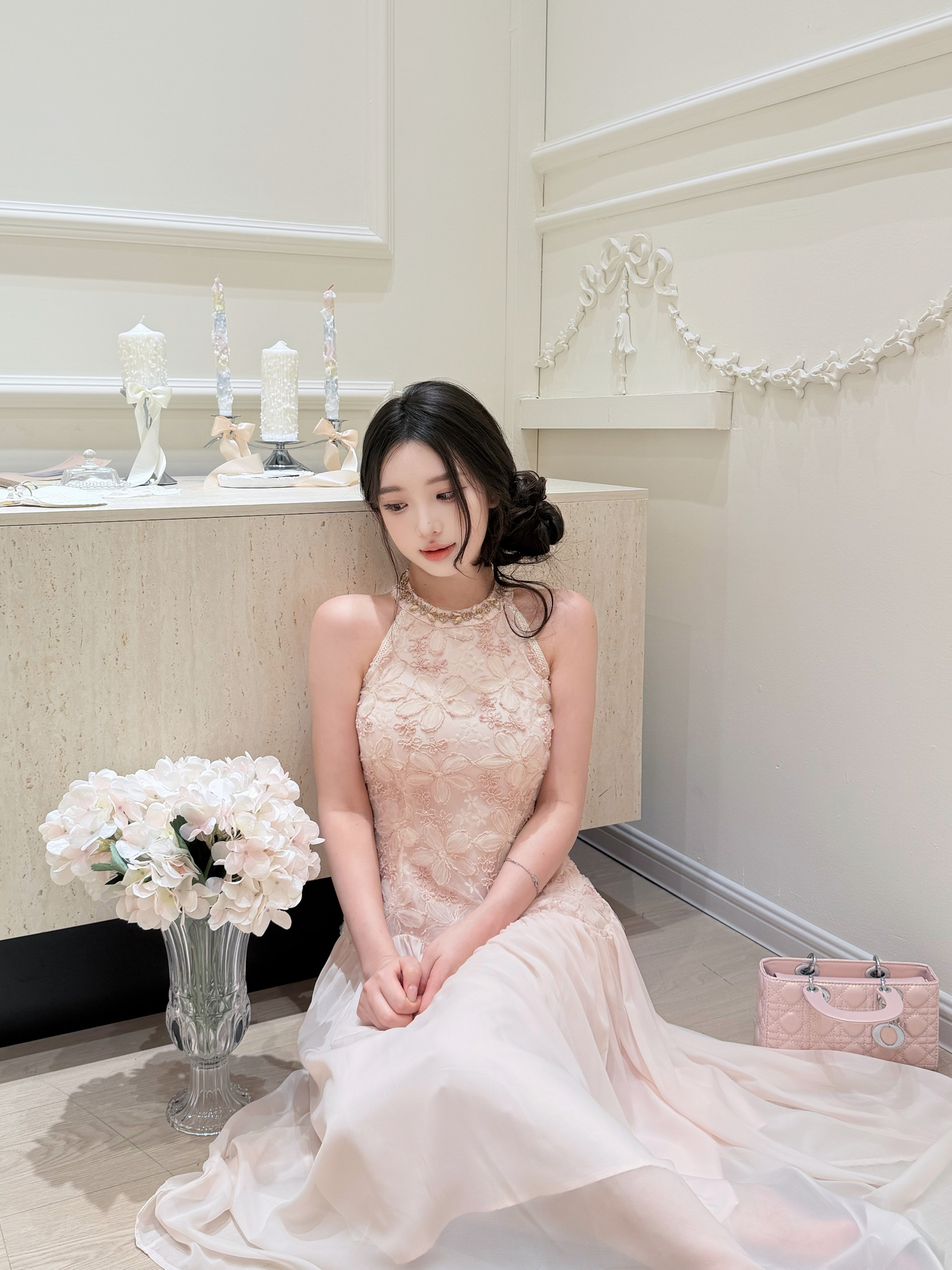 [Wedding Guest] French Lace Halter Dress (QF075)
