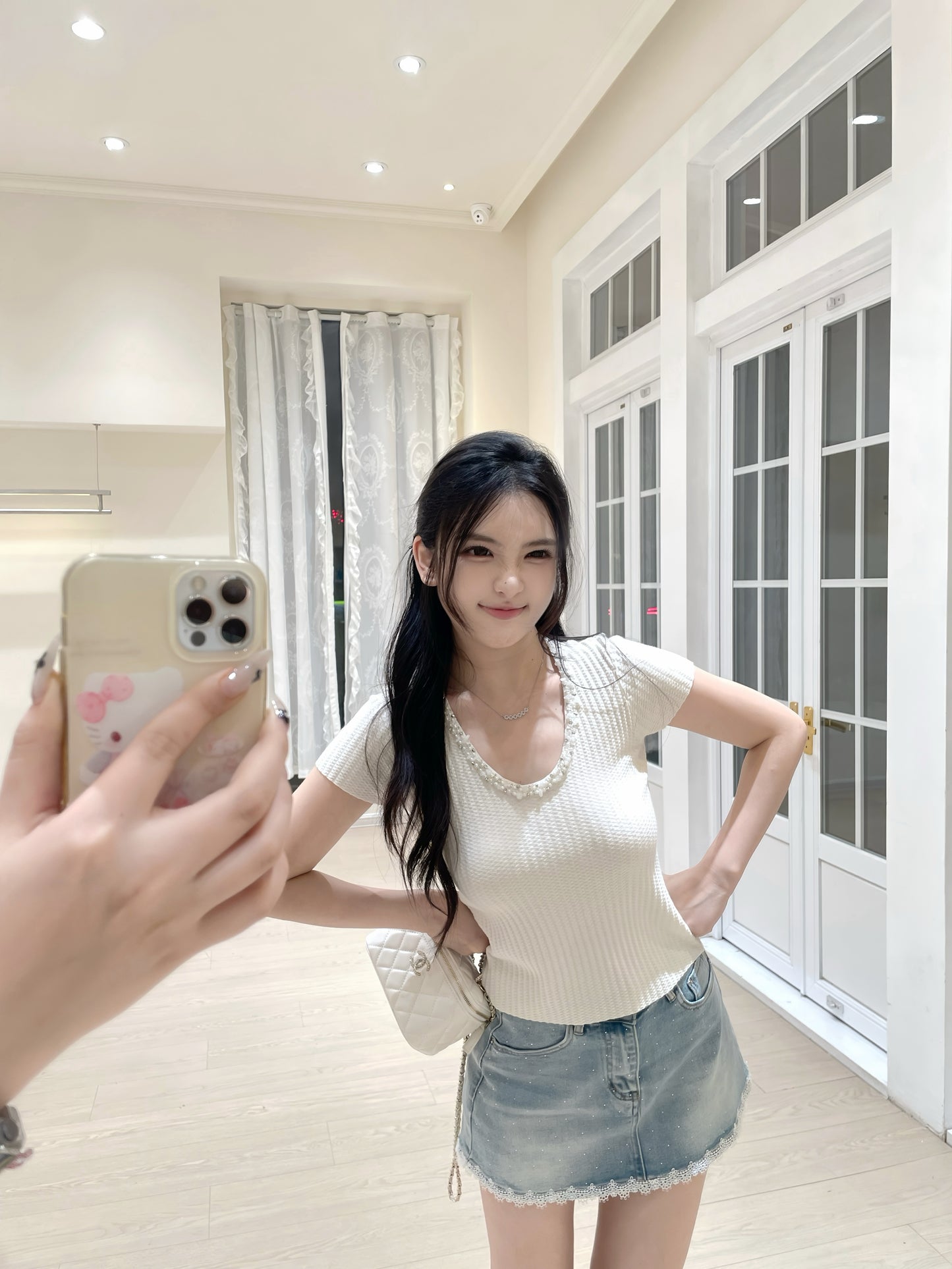 [Basic] Summer V-neck Glitter Top (QF026)