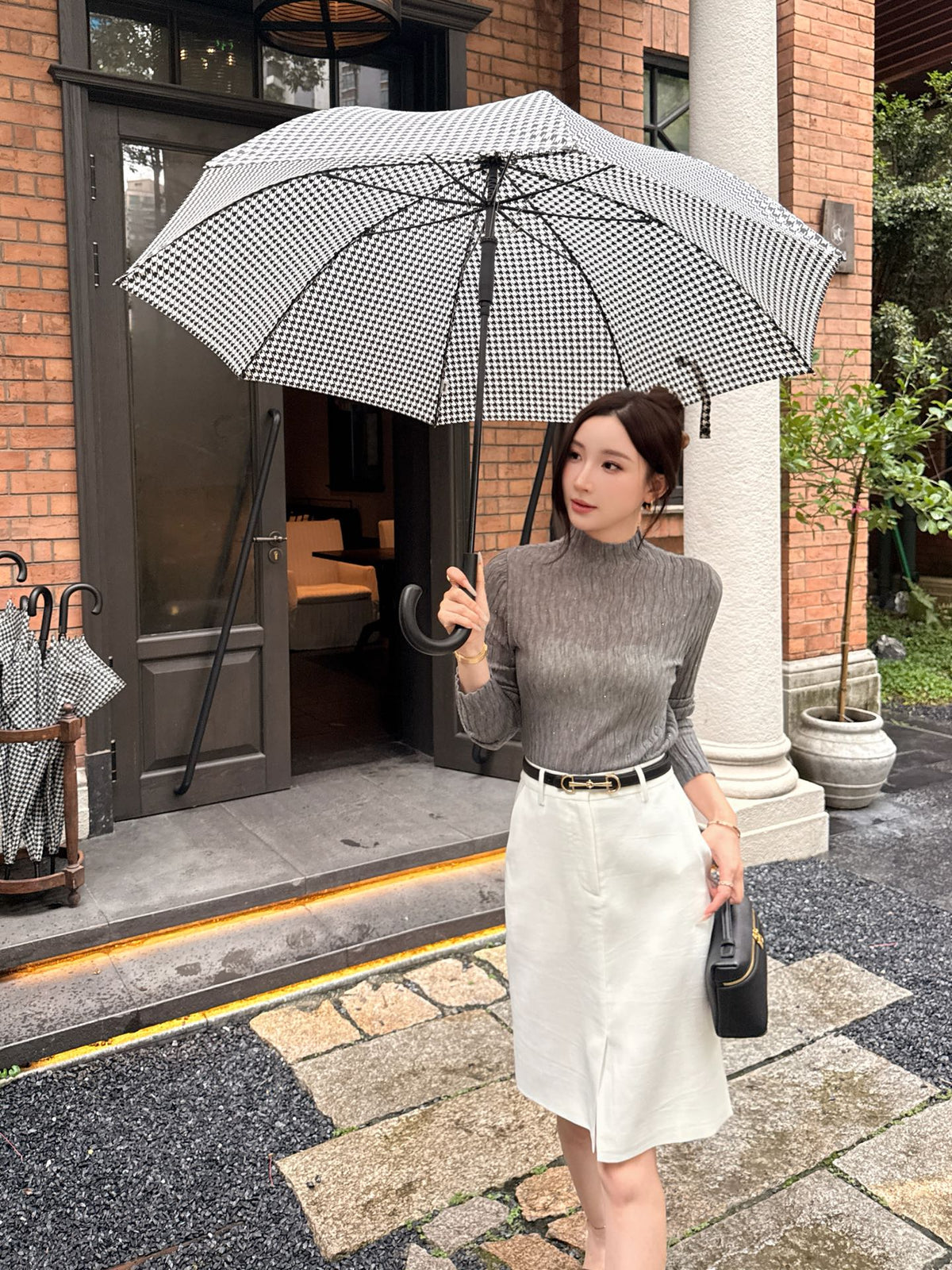 [Lumi Premium]70% Linen 30%Lyocell Slit A-Line Skirt (YR26187)