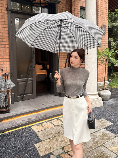 [Lumi Premium]70% Linen 30%Lyocell Slit A-Line Skirt (YR26187)