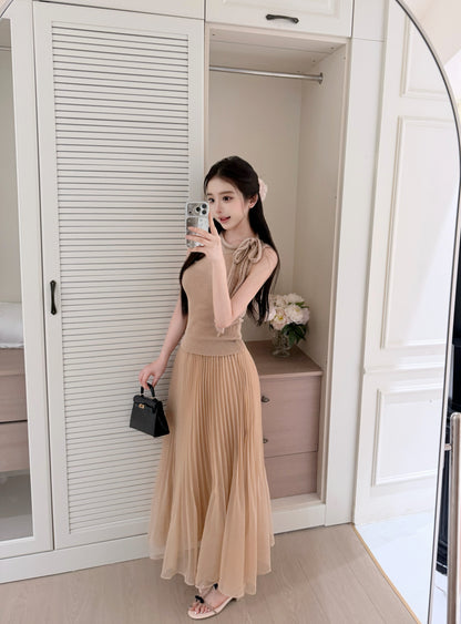 [Minimal] Slim Fit Knit Bow Cami Top (QF093)