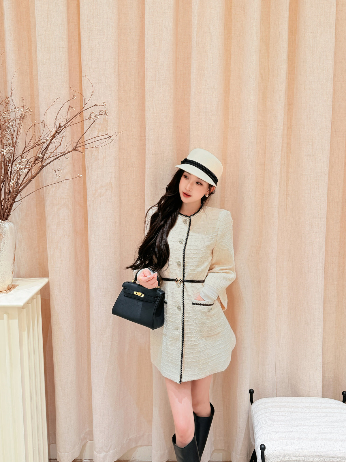 [Lumi Premium] 100% Wool French Tweed Long Jacket (YR2012)