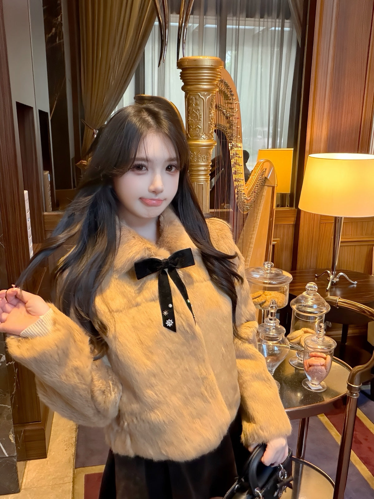 ⁠[Bestseller] Rabbit Fur Ribbon Bow Jacket (PC-015)⁠