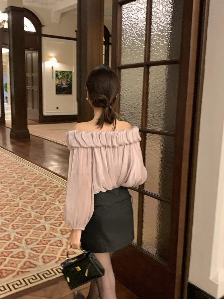 [Stylish] White Label Off-Shoulder Chiffon Top