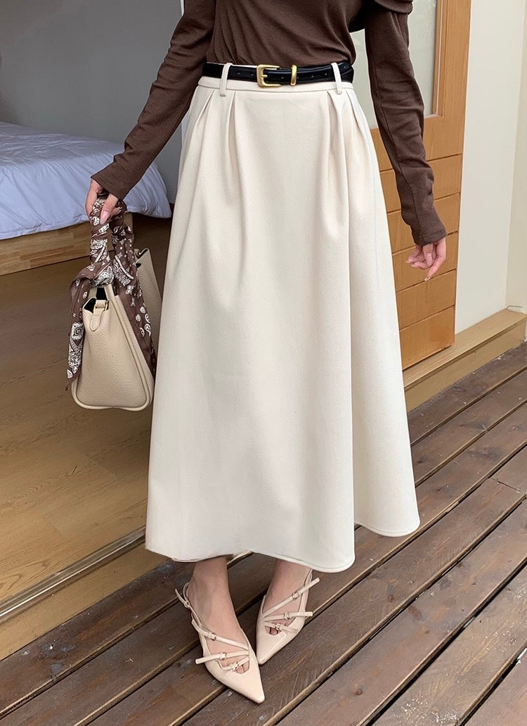 [Versatile] Pleated Long Skirt(with belt)