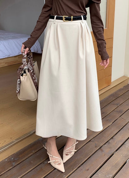 [Versatile] Pleated Long Skirt(with belt)