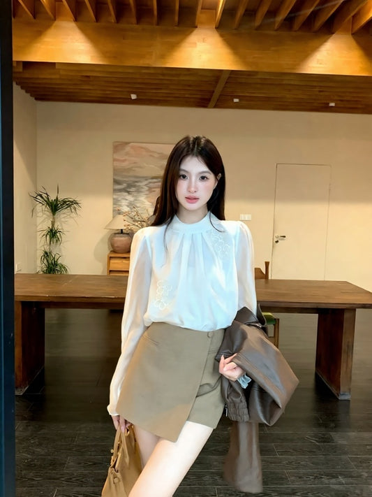 [Workwear] Elegant Chiffon Long-Sleeve Shirt