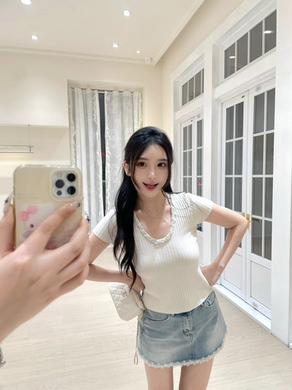 [Basic] Summer V-neck Glitter Top (QF026)