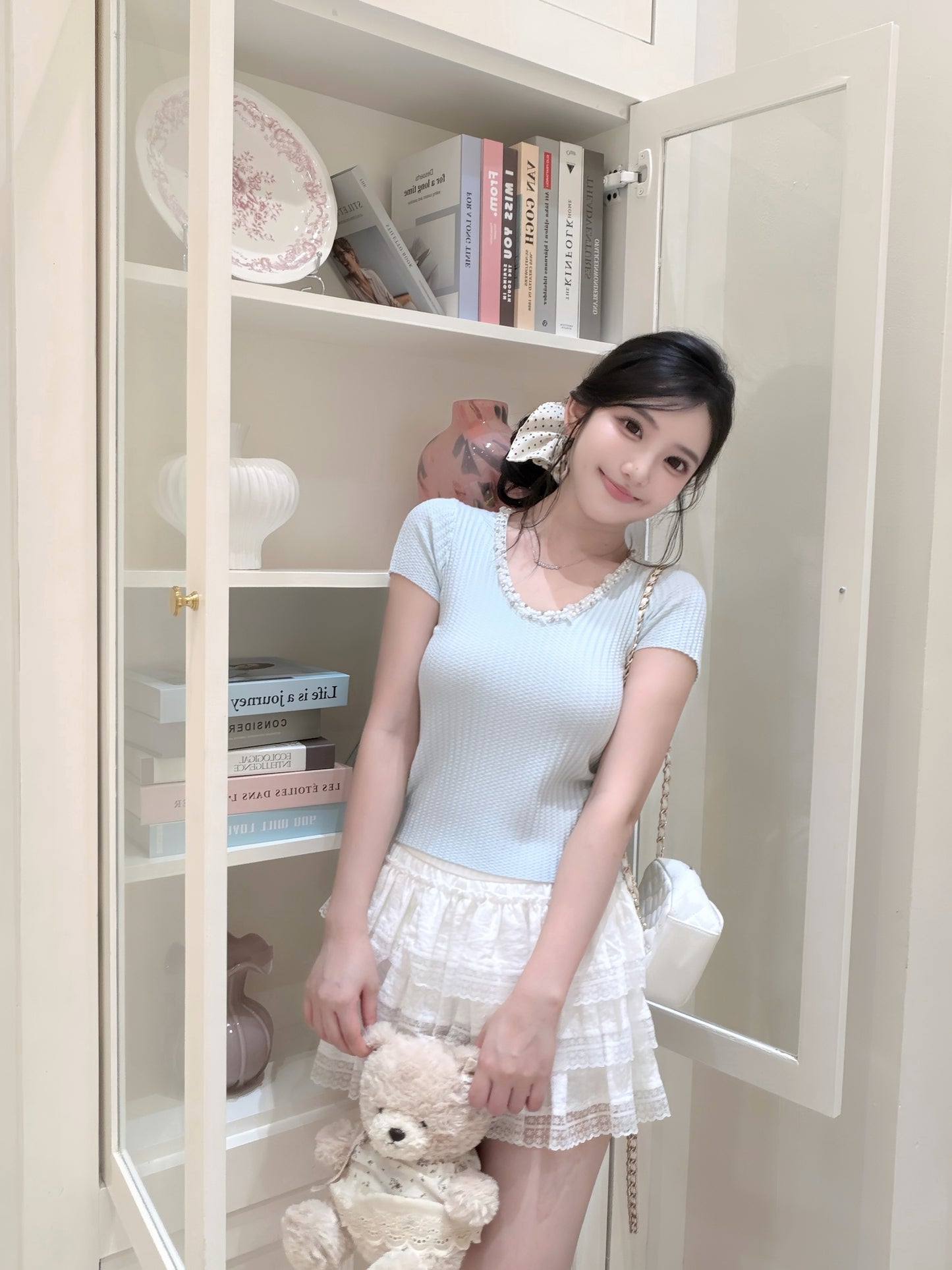 [Basic] Summer V-neck Glitter Top (QF026)