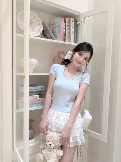 [Basic] Summer V-neck Glitter Top (QF026)