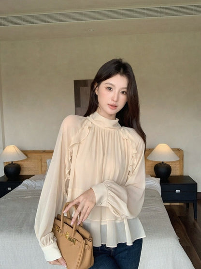 [Bestseller] Chiffon OL Lace-up Top