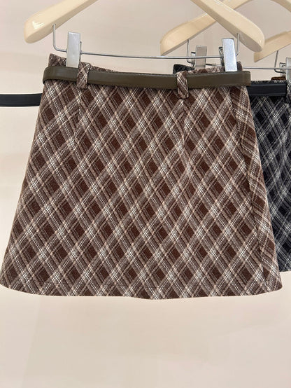 [Retro] High-Waisted Plaid A-Line Skirt