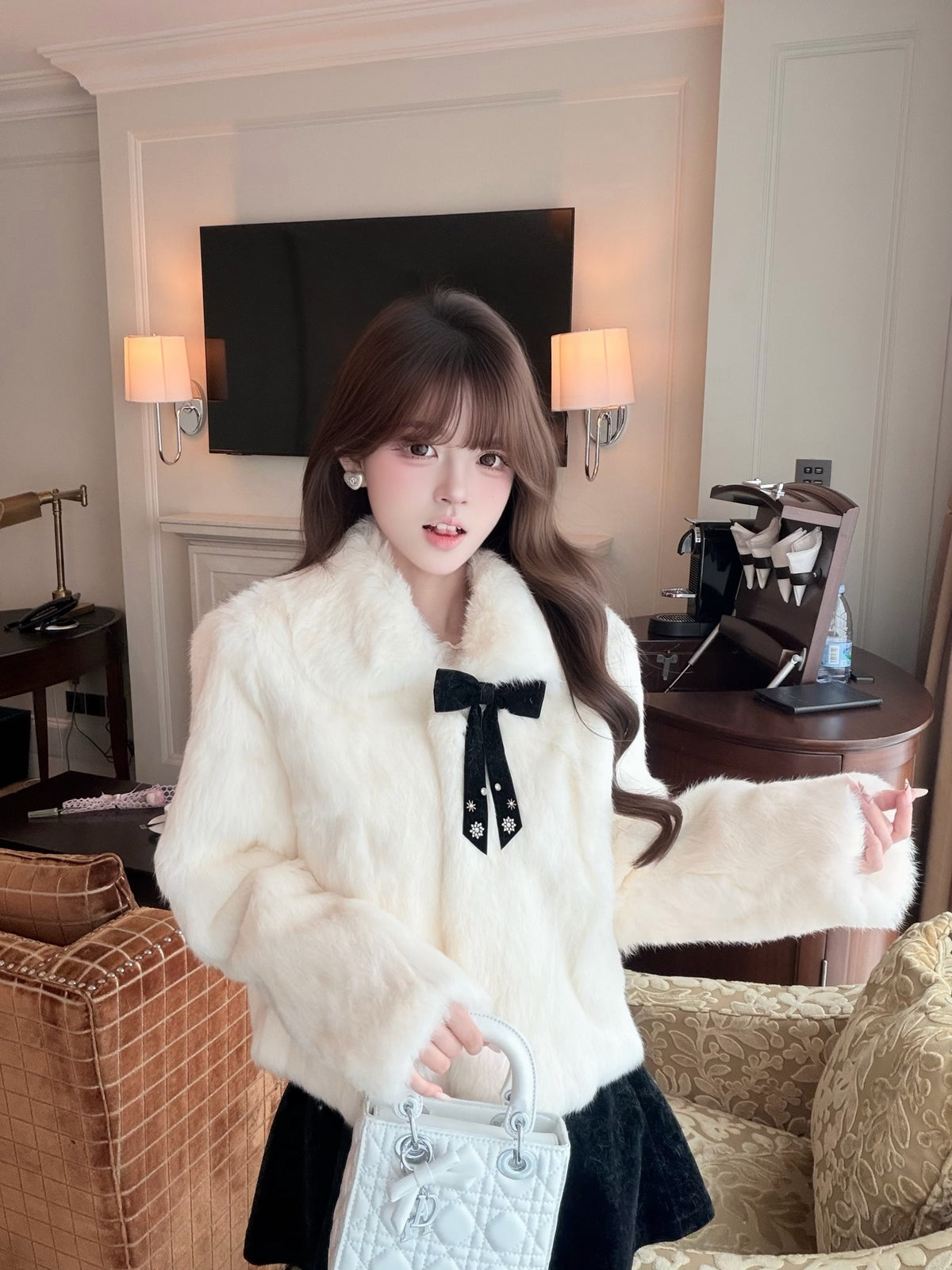 ⁠[Bestseller] Rabbit Fur Ribbon Bow Jacket (PC-015)⁠