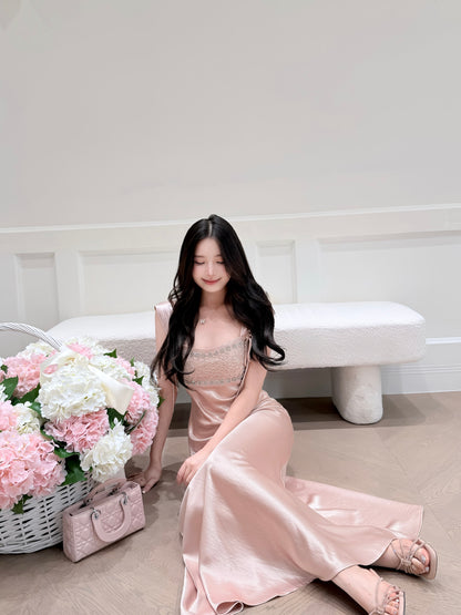 [Luxury] Beaded Satin A-Line Long Dress (QF059-1)