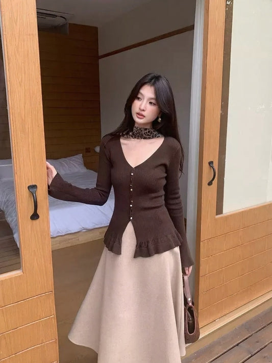 [Girly] Color V-Neck Wool Top