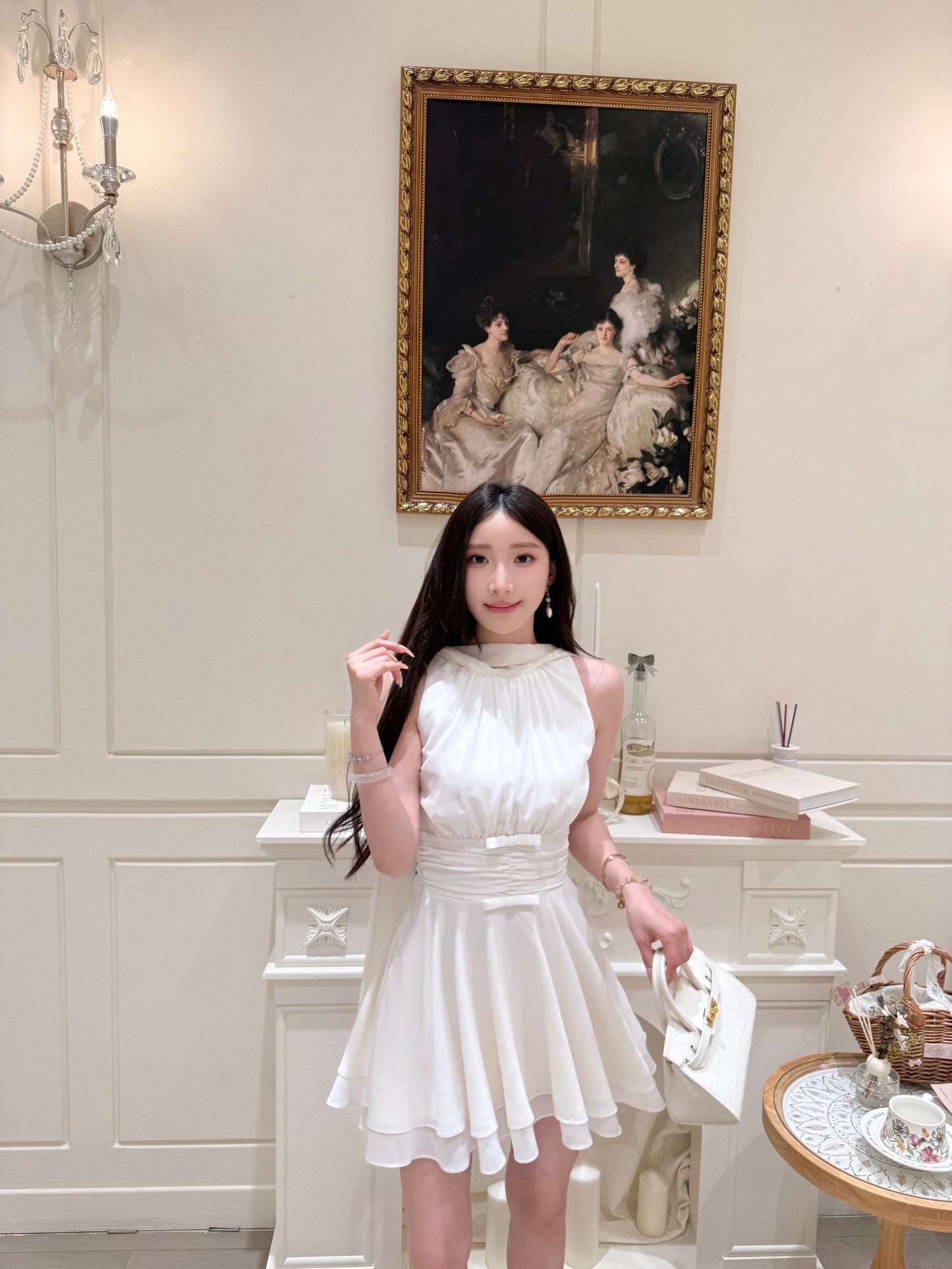 [Elegant] Chiffon Pink& Beige Dress (Q1056)