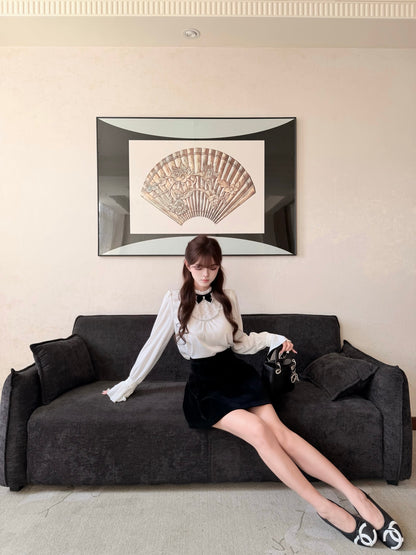 [Coquette] Pleated Chiffon Bow Blouse (Q1516)